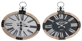 Orologio da Parete DKD Home Decor Ovale Nero Beige Ferro Legno MDF (2 pezzi) (58 x 6.5 x 58 cm)