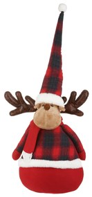 Fermaporta renna 75 cm cappello tartan rosso