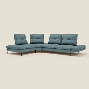 Ardex Divano Angolare - schienali traslanti e bracciolo regolabile in elegante tessuto impermeabile T06 azzurro