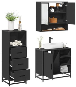 Set Mobili Da Bagno 3 Pz Nero İn Legno Multistrato /