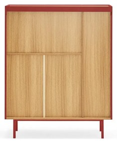 Cassettiera alta rossa effetto rovere95x120 cm Arista - Teulat