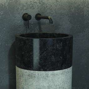 Lavabo da terra in marmo colore nero-grigio bocciardato altezza 92cm Litos-BN40 - KAMALU
