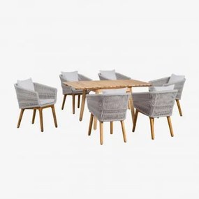 Set Tavolo Allungabile In Legno (90-150x90 Cm) Naele E 6 Sedie Da Giardino Barker Grigio Ghiaccio - Sklum