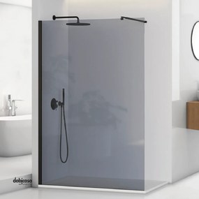 Parete Doccia Walk-In Da 98/100 Cm Cristallo Temperato Grigio Da 8 mm Profilo Nero Opaco