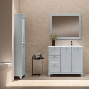 Mobile da bagno sotto lavabo VISOBATH Unike celeste laccato opaco L 102.7 x H 85 x P 46 cm 3 cassetti 2 ante, lavabo posizionabile a destra non incluso