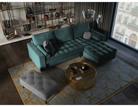 Divano letto angolare in velluto verde petrolio, angolo destro Santo - Milo Casa