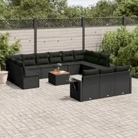 Set Divani da Giardino 14pz con Cuscini in Polyrattan Nero 3257133