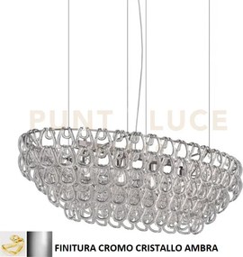Giogali sospensione ov1 cristallo ambra e cromo lucido 4 luci attac...