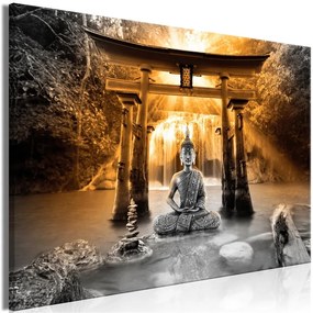 Quadro Buddha Smile (1 Part) Wide Orange  Colore Arancione, Dimensioni e Misure 90x60