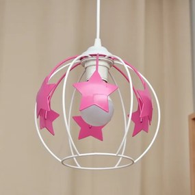 Lampadario a sospensione per bambini STARS 1xE27/15W/230V rosa/bianco