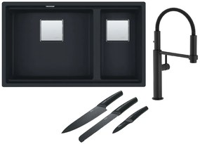 Set rubinetto da cucina Franke Pescara 360 115.0545.136, lavello in granito Franke Kanon 125.0630.926, 112.0545.792