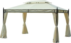 Gazebo da Giardino 3x4m in Acciaio Teli Laterali e Doppio Tetto Crema...