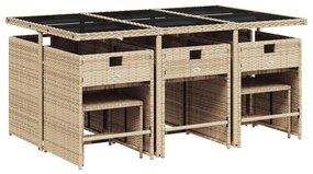 Set pranzo da giardino 11 pz con cuscini beige misto polyrattan