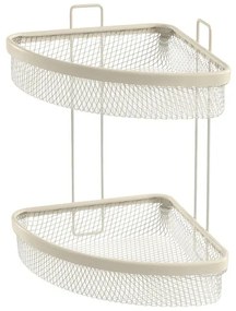 Mensola bagno angolare crema in acciaio con 2 ripiani – Taki