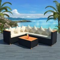 Set Divani da Giardino 4 pz con Cuscini in Polyrattan Nero 43000