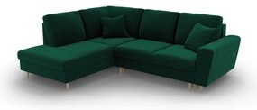Divano angolare verde allungabile e con contenitore (con penisola a sinistra/a L) con rivestimento in velluto Kyoto – Cosmopolitan Design
