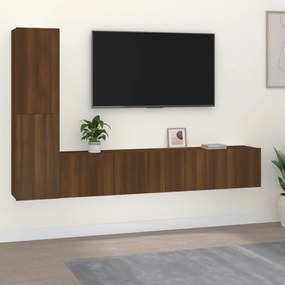 Set mobili porta tv 4 pz rovere marrone in legno multistrato