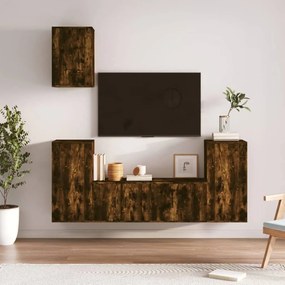 Set Di Mobili Porta Tv 5 Pz Rovere Fumo İn Legno Multistrato /