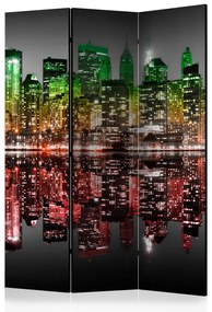 Paravento separè Reggae - New York (3 parti) - grattacieli colorati di notte