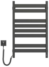 Scaldasalviette da bagno a scala con termostato LARGO, 432 W / 230 V, 80,6 cm, IP44, nero, lato sinistro