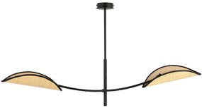 Sospensione Nordica 2 Luci Ares In Acciaio E Rattan Con Bracci Regolabili