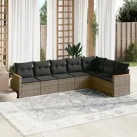 Set Divani da Giardino 7 pz con Cuscini Grigio in Polyrattan 3226032