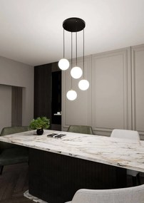 Lampadario a Sospensione in Acciaio e Vetro ROYAL 4 Bianco o Nero 4xE14
