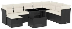 Set divani da giardino 9 pz con cuscini nero in polyrattan