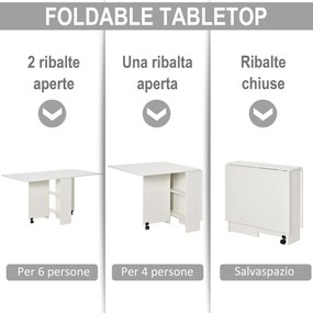 Tavolo Pieghevole Salvaspazio in Legno Bianco con Ruote...