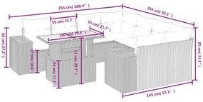 Set divani da giardino 9 pz con cuscini nero in polyrattan