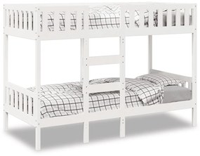 Letto A Castello Bianco 90x190 Cm İn Legno Massello Di Pino /