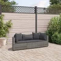 Set Divani da Giardino 3 pz con Cuscini Grigio in Polyrattan 3308450