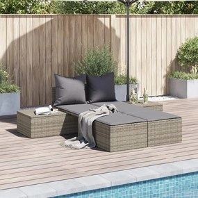 Lettino Prendisole Doppio Con Cuscini Grigio İn Polyrattan /