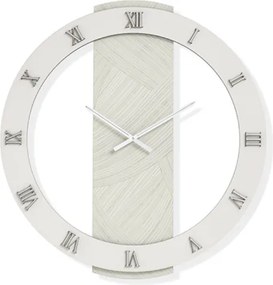 Orologio SCOTT rotondo D60 cm in legno rivestito con parato e dettagli Argento
