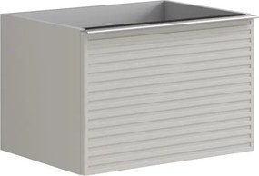 Cassettiera Pixel con 2 cassetti frontale stripes laccato opaco grigio pastello e maniglia alluminio brillante L60 x H40 x P45,5cm