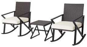 Costway Set di 2 sedie a dondolo in vimini PE intrecciato a mano con tavolino, Set di dondoli con telaio in metallo