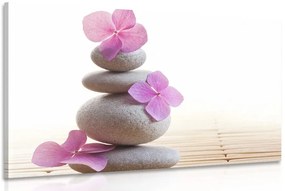 Quadro su tela – Equilibrio di pietre e fiori orientali rosa