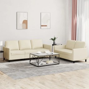 Set Di Divani 2 Pz Con Cuscini Crema İn Similpelle /