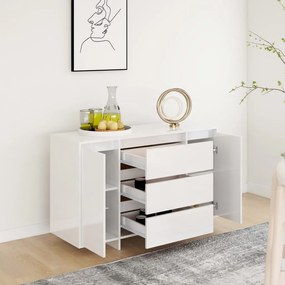 Credenza con 3 cassetti bianco lucido 120x41x75cm in truciolato