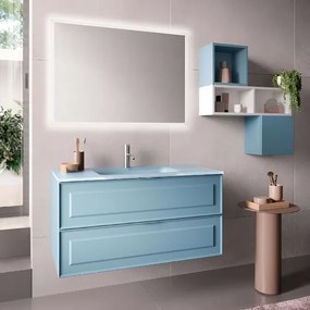 Mobile bagno sospeso 100 cm con lavabo e 2 cassetti RHEA Azzurro Opaco
