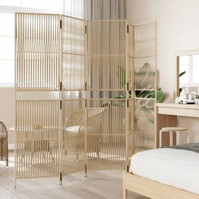 Divisorio per ambienti a 5 pannelli beige in polyrattan