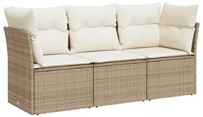 Set divano da giardino 3 pz con cuscini beige in polyrattan