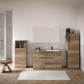 Mobile bagno da terra con lavabo L 120 x H 92 x P 51 cm rovere sable, 1 anta 4 cassetti per vasca a destra Solid