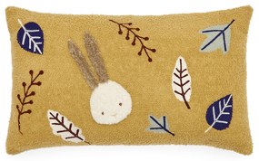 Kave Home - Copricuscino Yanil cotone eco-shearling senape ricamato con foglie multicolore 30 x 50 cm