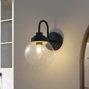 Lucande applique Badolo, nero, vetro, altezza 25 cm, IP44