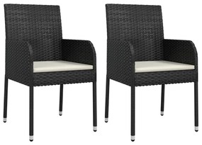 Set da pranzo da giardino 7 pz nero con cuscini in polyrattan