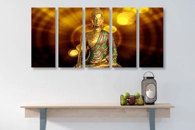Quadri 5 pezzi – Statua di Buddha su sfondo astratto