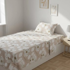 Completo letto 1 piazza e mezza beige fiori bianchi