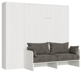 Letto matrimoniale a scomparsa 160 verticale Kentaro Sofà con colonna e pensili, Bianco Frassino / Colonna / ALESSIA 20
