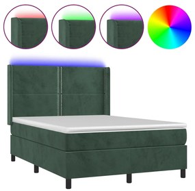 Letto a molle con materasso e led verde scuro 140x190cm velluto